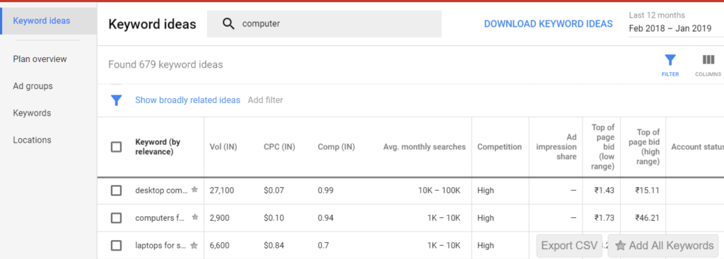 google keyword planner tool AdWord