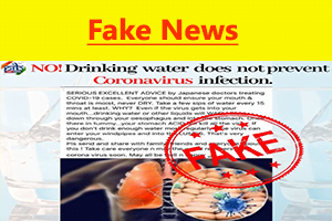 Fake News: Drinking water every 15 minutes won’t prevent coronavirus Drinking Water Every 15 Minutes Won’t Prevent Coronavirus